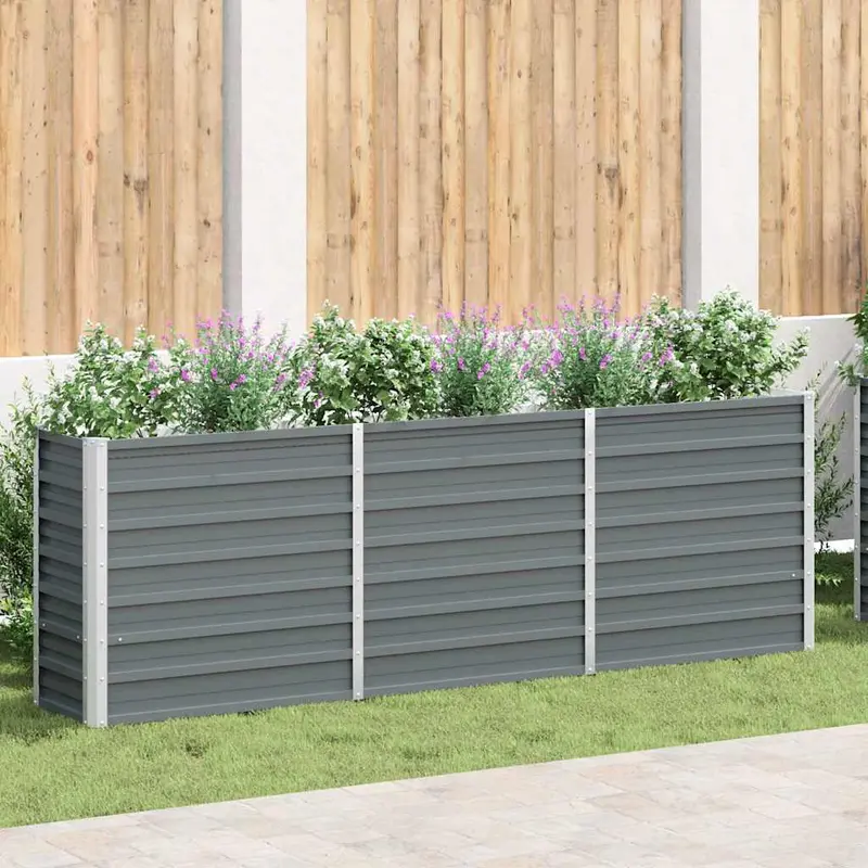 Arriate elevado de jardín acero galvanizado gris 240x40x77 cm