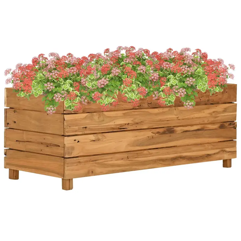 Arriate elevado madera de teca reciclada y acero 100x40x38 cm