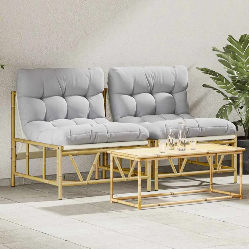Asientos de exterior con cojín 2 pcs Gris claro Acero