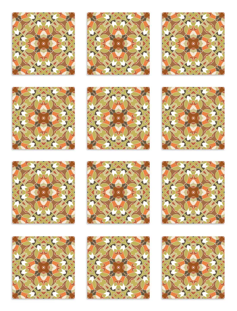 Azulejo Adhesivo Baldosa Modelo Oriental Naranja
