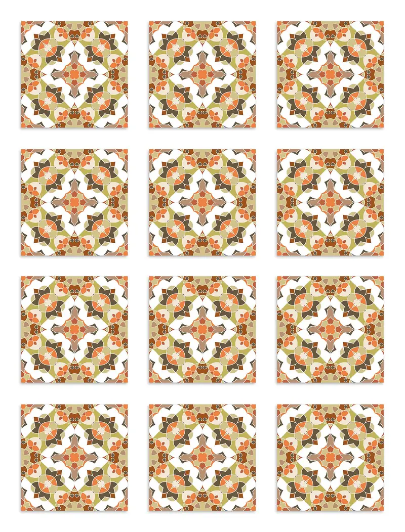 Azulejo Adhesivo Baldosín Estilo Oriental Naranja