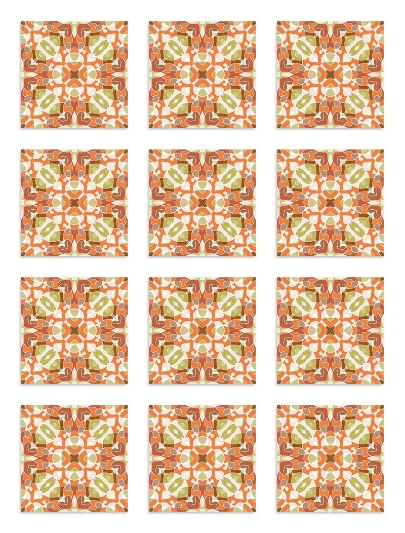Azulejo Adhesivo Hidráulico Estilo Oriental Naranja