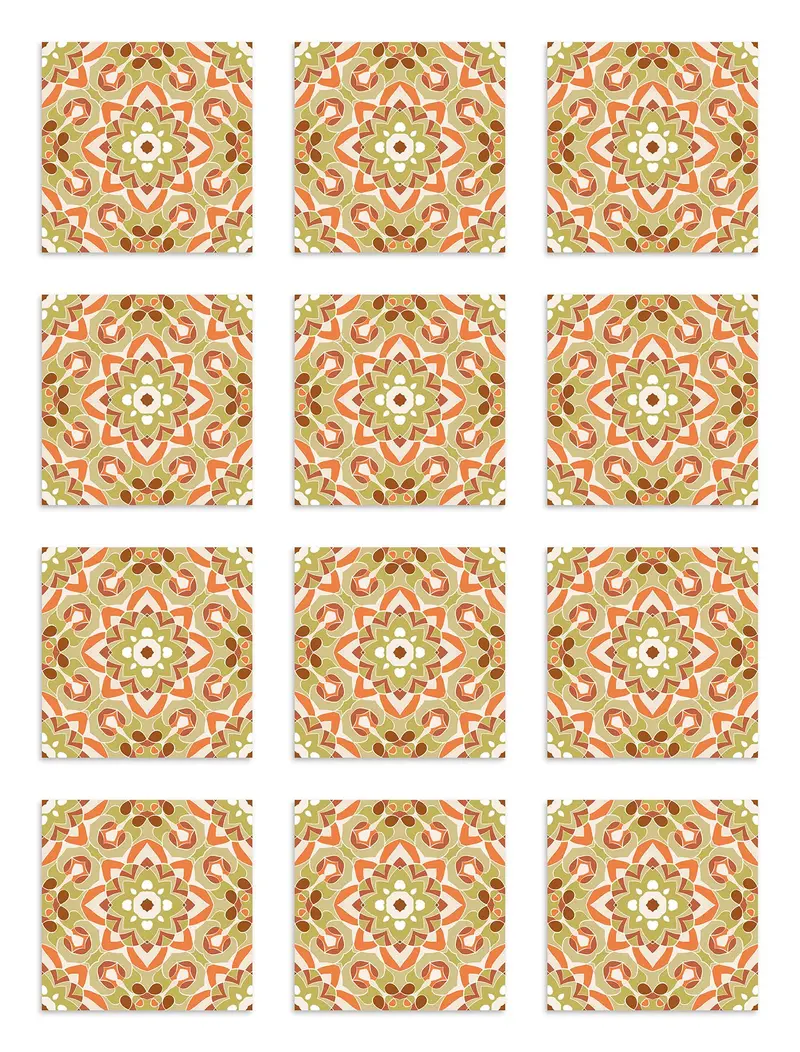 Azulejo Adhesivo Oriental Floreada Naranja