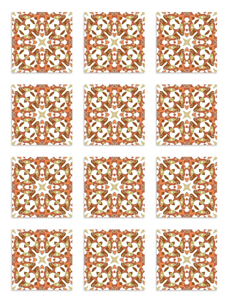 Azulejo Adhesivo Tipo Hidráulico Oriental Naranja