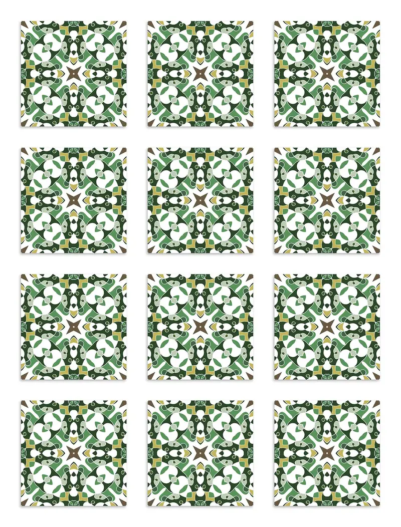 Azulejo Adhesivo Tipo Hidráulico Oriental Verde