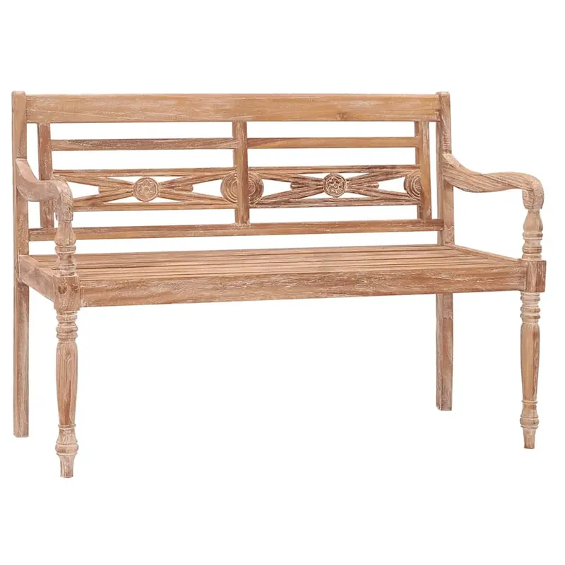 Banco Batavia madera de teca maciza blanco lavado 120 cm