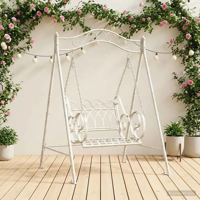 Banco Columpio Acero 113 x 121,5 x 168 cm Blanco antiguo