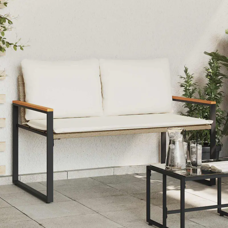 Banco con cojín Beige y crema 115 x 65 x 72 cm Ratán
