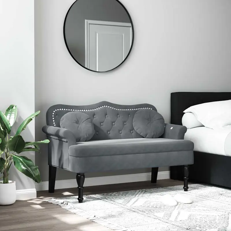 Banco con cojines de terciopelo gris oscuro 120,5x65x75 cm