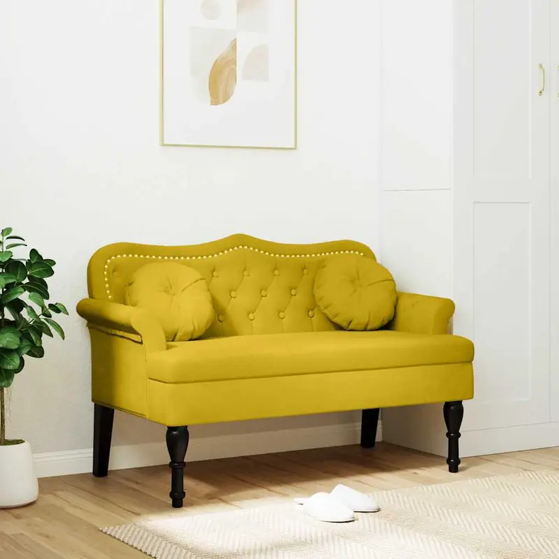 Banco con cojines terciopelo amarillo 120,5x65x75 cm