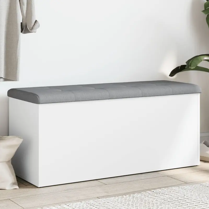 Banco de almacenaje blanco 102x42x45 cm madera de ingeniería