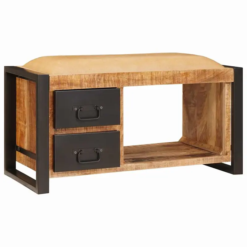 Banco de almacenamiento con cajón Marrón Madera maciza de Mango