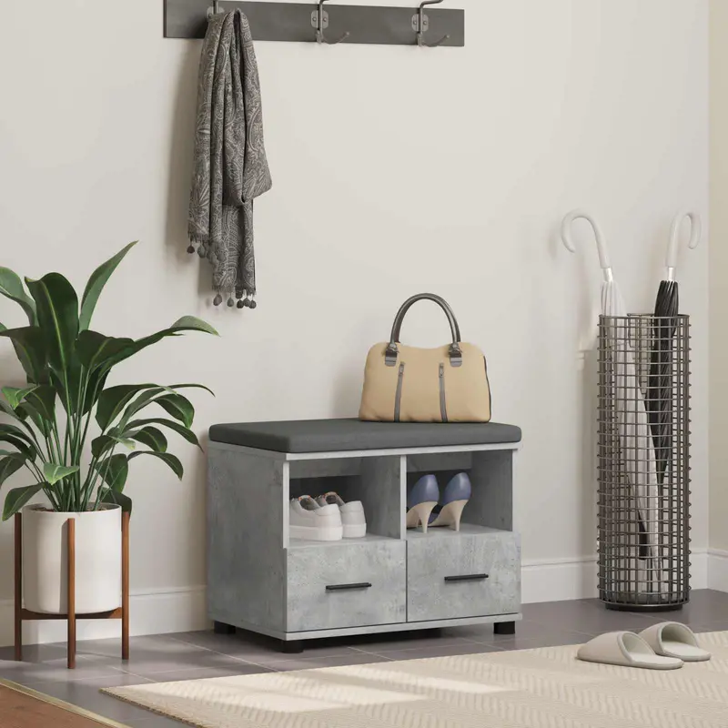 Banco de entrada con cojín Gris Concreto 60 x 38 x 46 cm