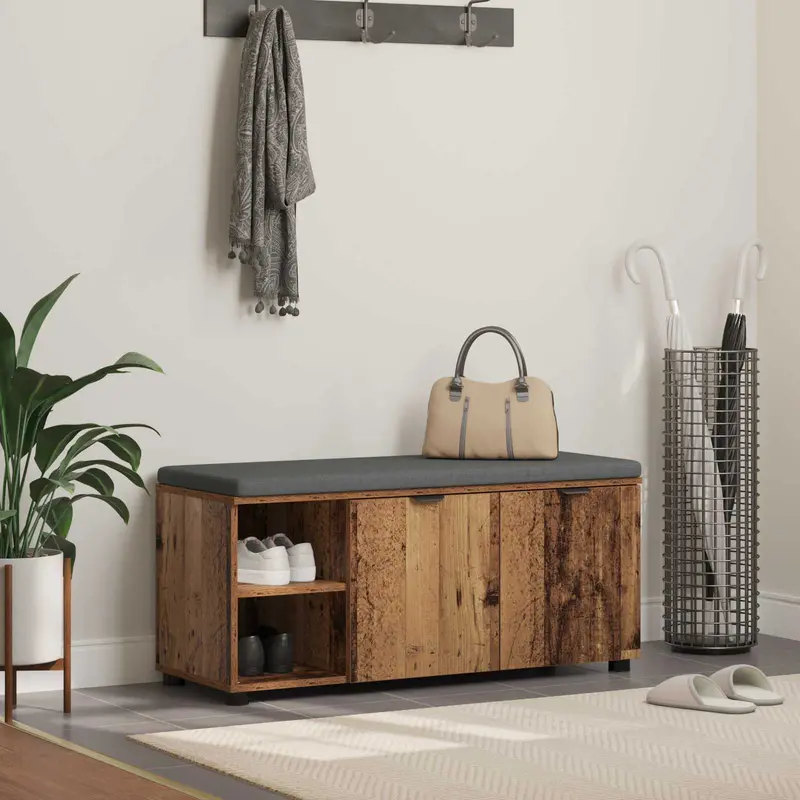 Banco de entrada con cojín Madera vieja 100 x 38 x 46 cm