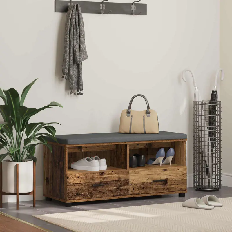 Banco de entrada con cojín Madera vieja 100 x 38 x 46 cm