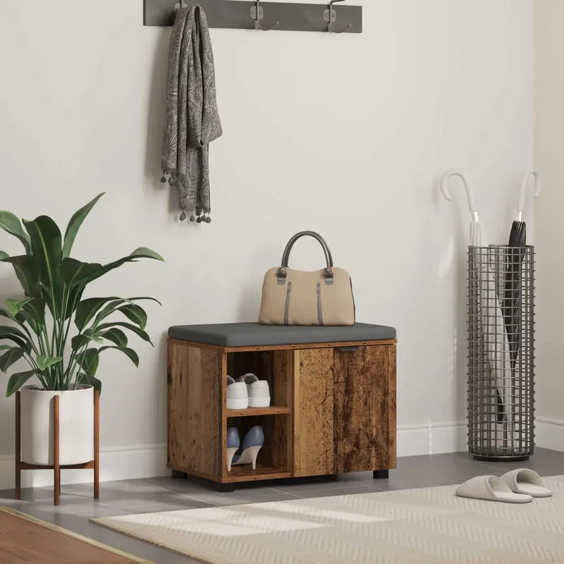 Banco de entrada con cojín Madera vieja 60 x 38 x 46 cm