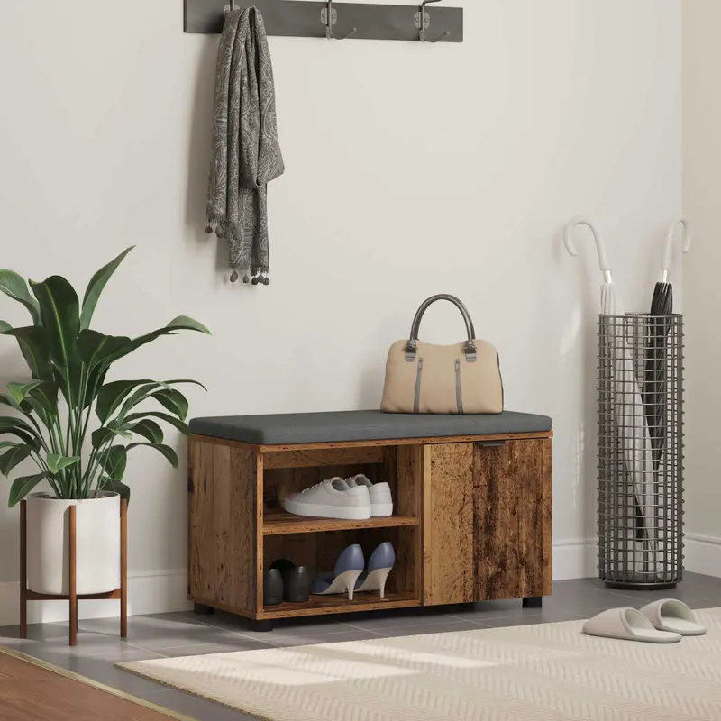Banco de entrada con cojín Madera vieja 80 x 38 x 46 cm