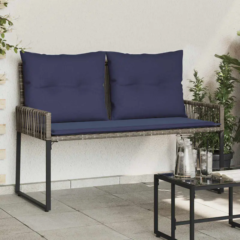 Banco de exterior 4 pcs Gris y azul marino ratán sintético