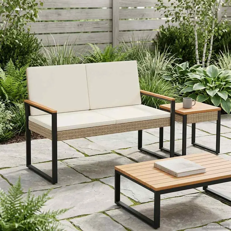 Banco de exterior Beige y blanco crema 107 x 61 x 80 cm