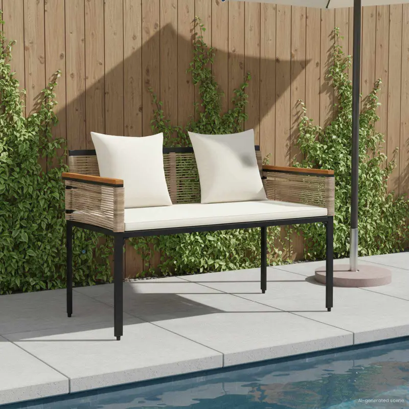 Banco de exterior con cojín Beige y crema 117 x 54 x 74.5 cm