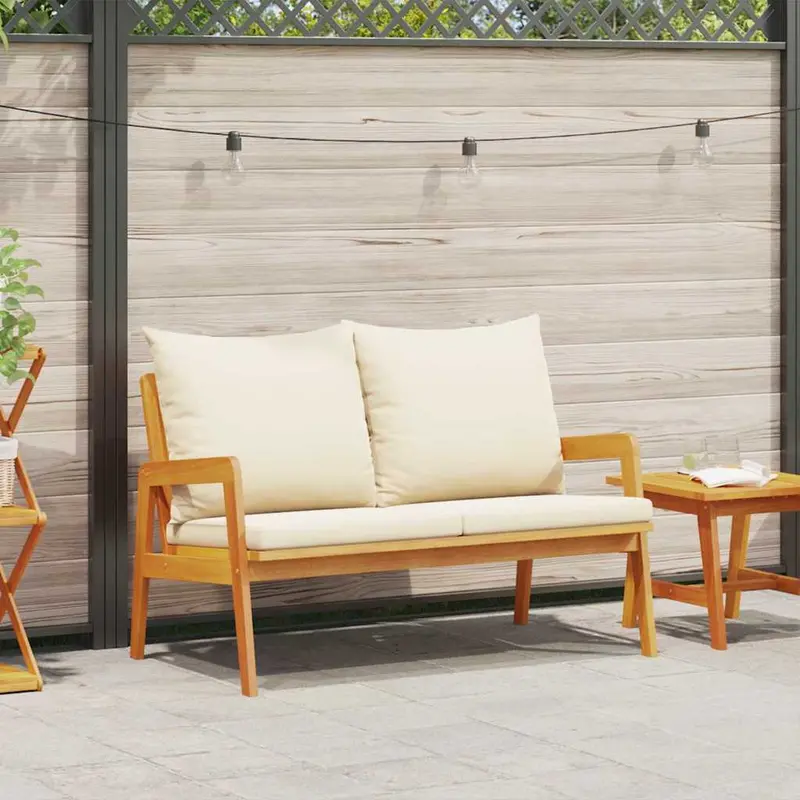 Banco de jardín con cojín Aceite Natural 115 x 65 x 71 cm
