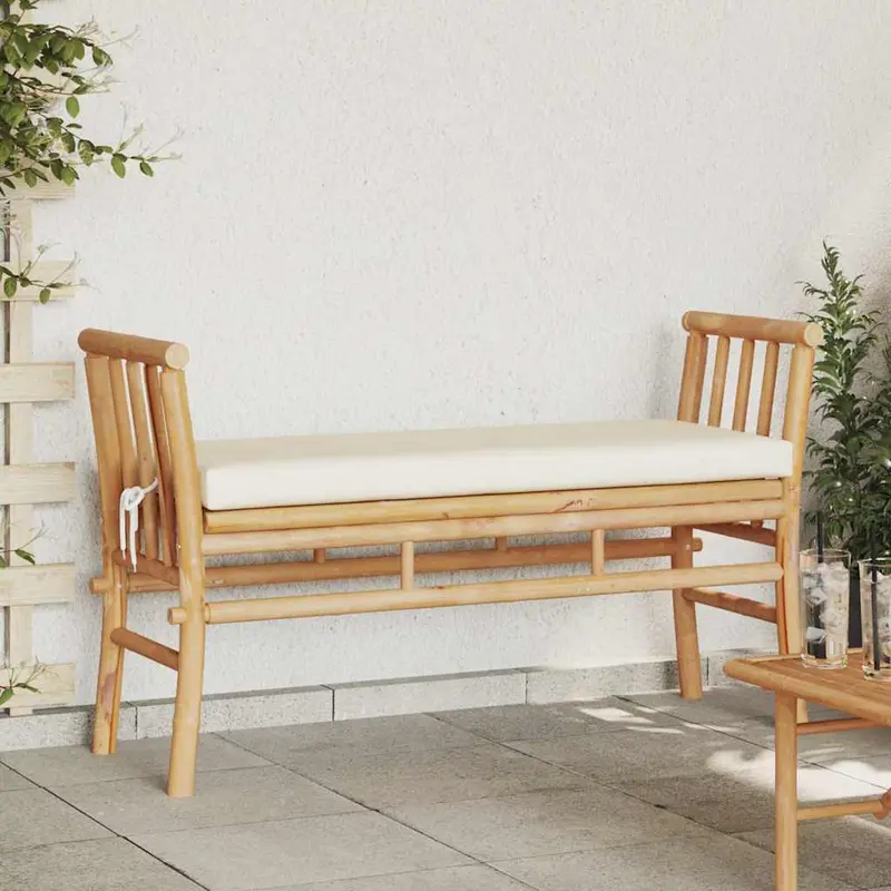 Banco de jardín con cojín Marrón 110 x 38 x 65cm Bambú