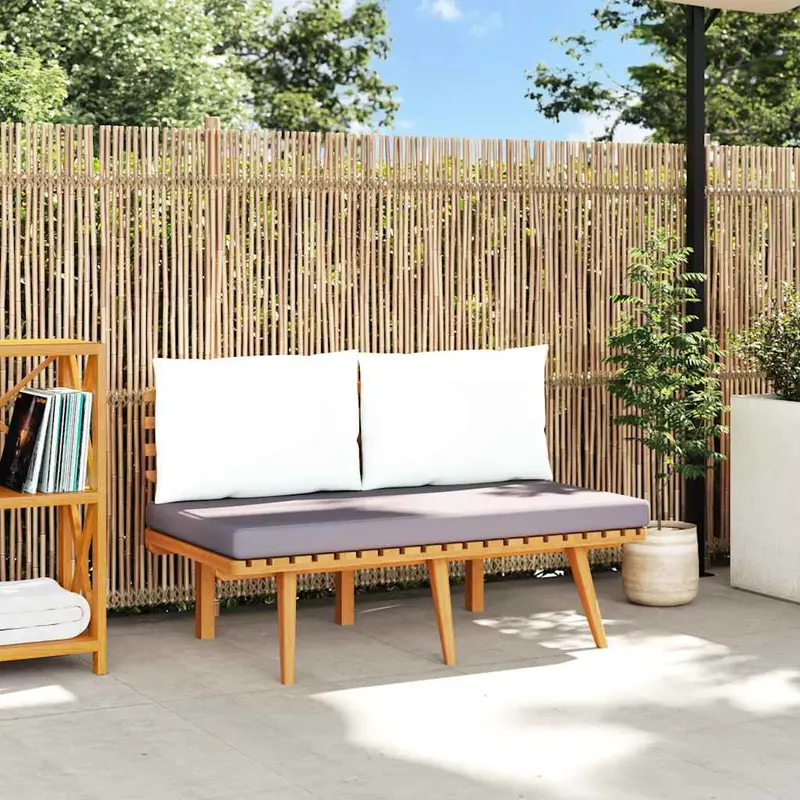 Banco de jardín con cojines madera maciza de acacia 115 cm