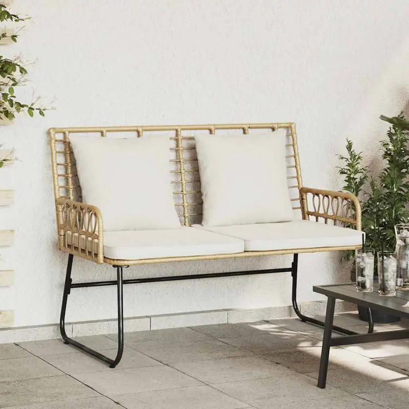 Banco de jardín Marrón y crema ratán sintético