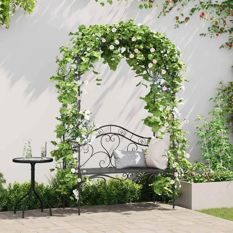 Banco de jardín Negro 121 x 48 x 200 cm Acero