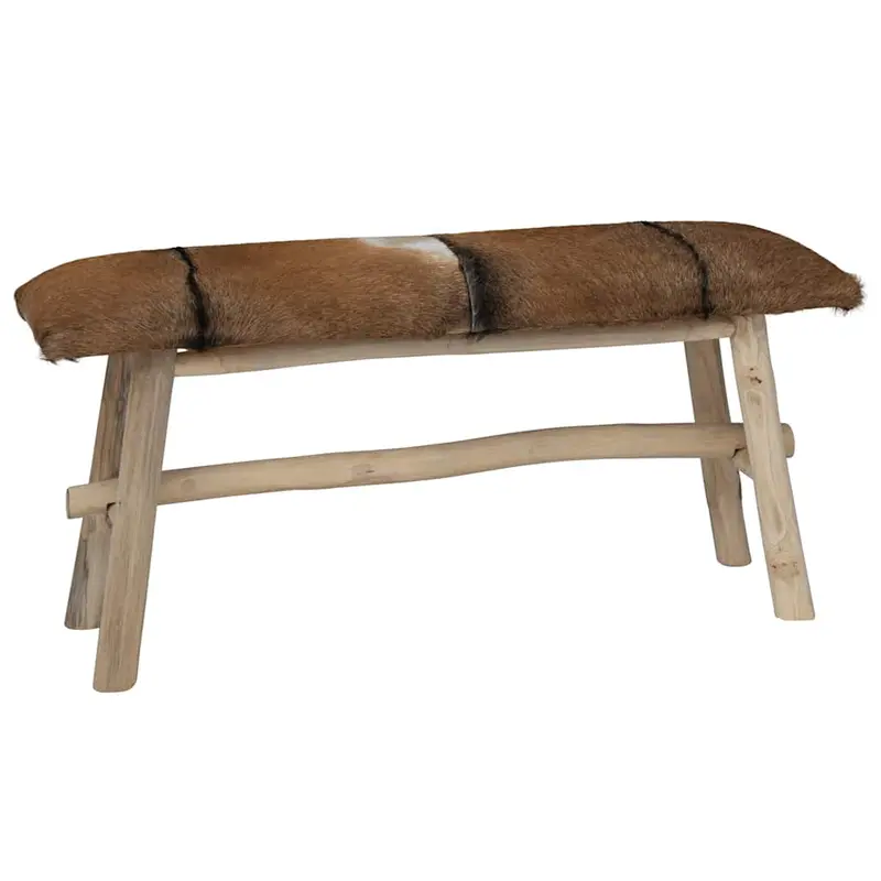 Banco de madera de teca con piel de cabra