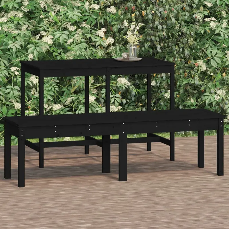 Banco jardín 2 plazas madera maciza pino negro 159,5x44x45 cm