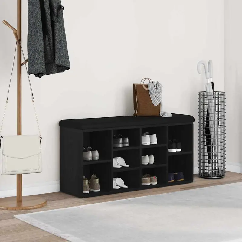 Banco para zapatos con estante Roble Negro 102 x 32 x 50 cm