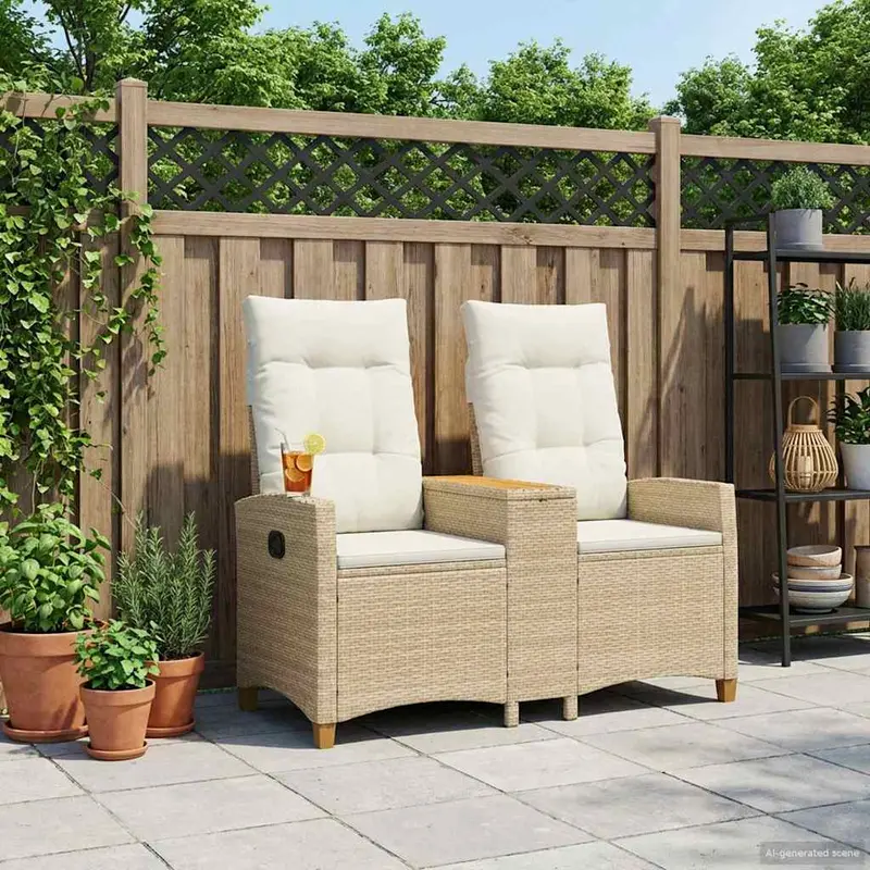 Banco reclinable con mesa Beige y crema 126 x 65 x 112 cm