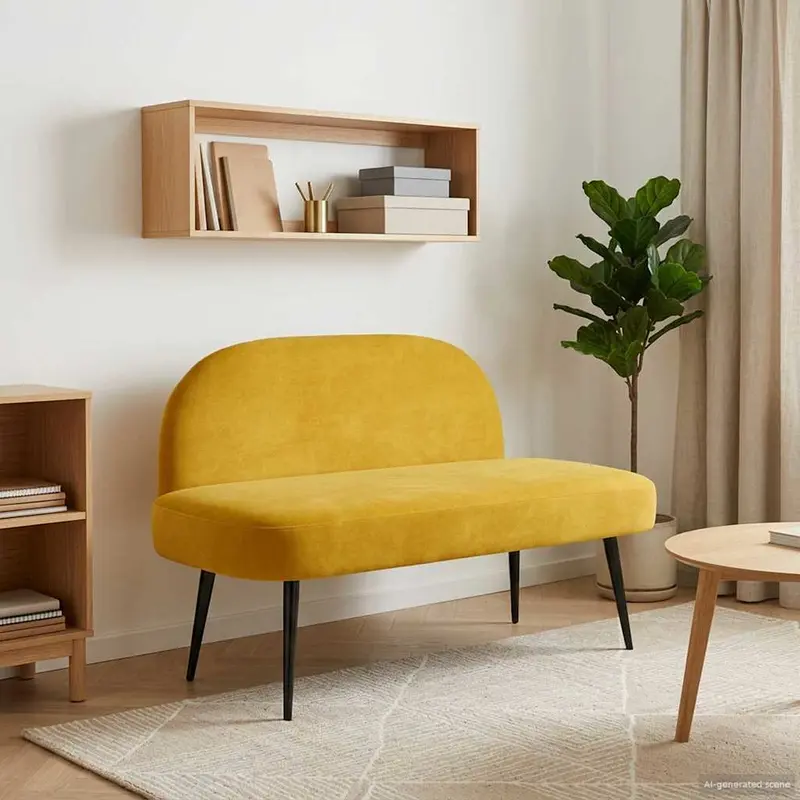 Banco tapizado con respaldo Amarillo 110 x 60 x 76 cm