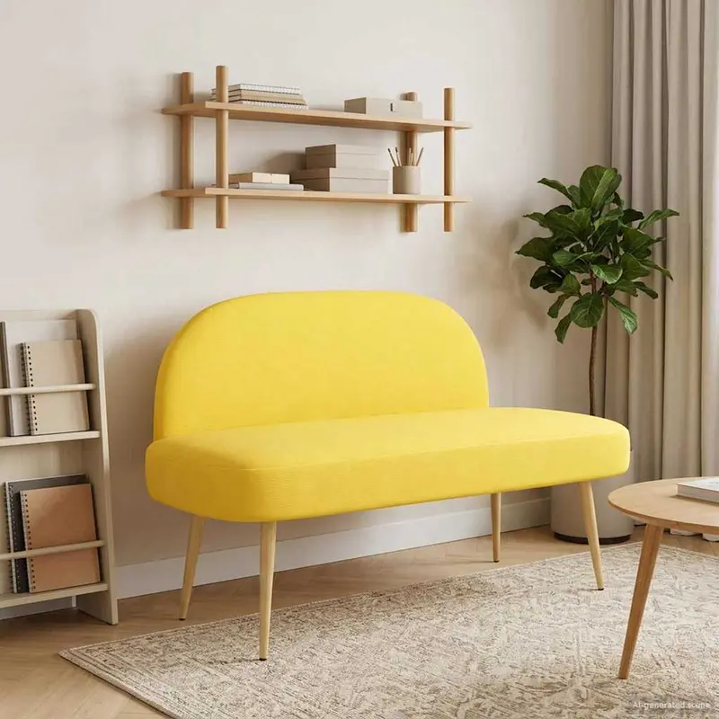 Banco tapizado con respaldo Amarillo claro 110 x 60 x 76 cm