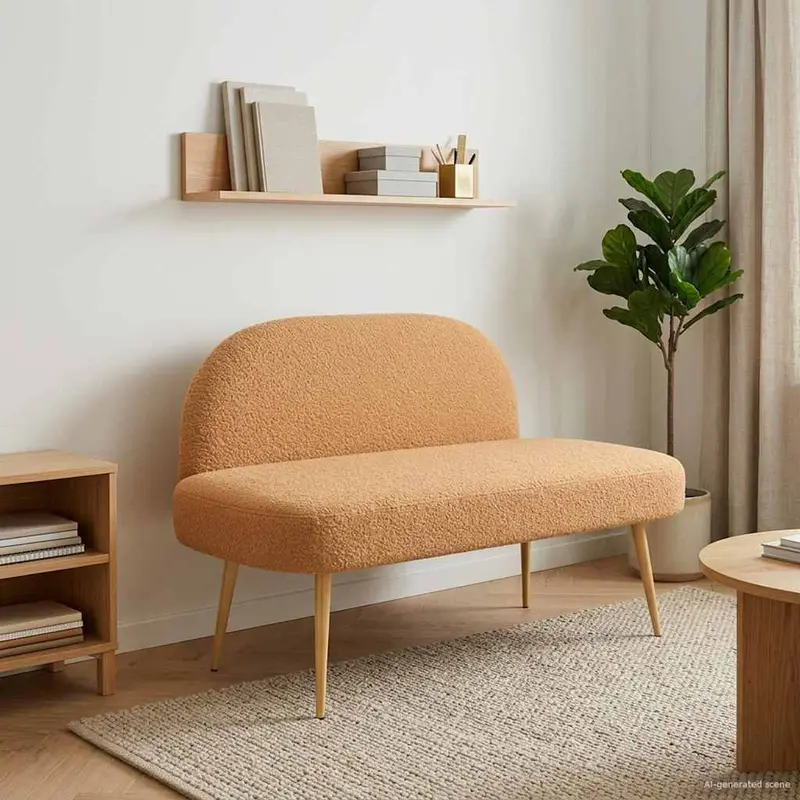 Banco tapizado con respaldo Beige 110 x 60 x 76 cm Bouclé