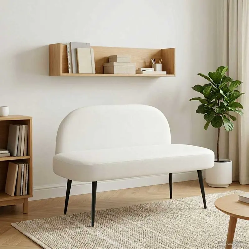 Banco tapizado con respaldo Blanco 110 x 60 x 76 cm