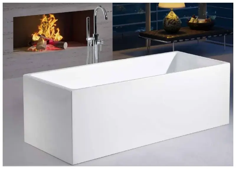 Bañera exenta acrílica blanca de diseño moderno con válvula de desagüe cromada Atlántico de Aquore