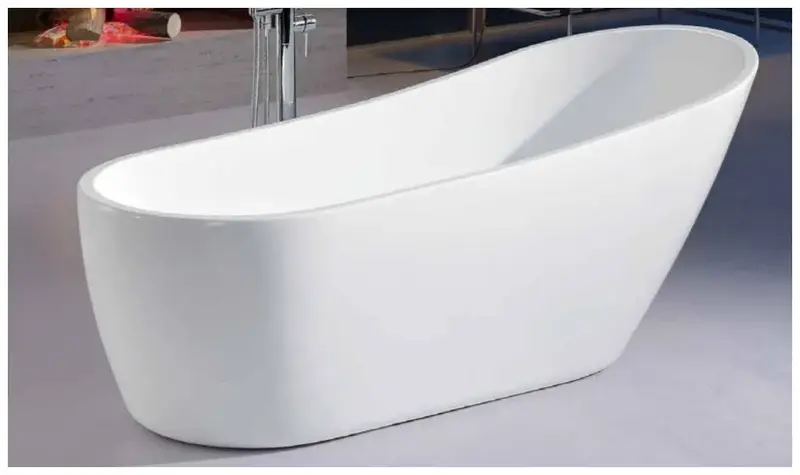 Bañera exenta blanca acrílica moderna con válvula cromada Caribe de Aquore