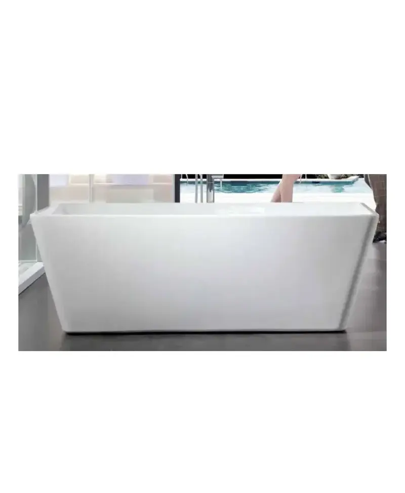 Bañera exenta de diseño moderno acrílica blanca con válvula cromada Caspio de Aquore