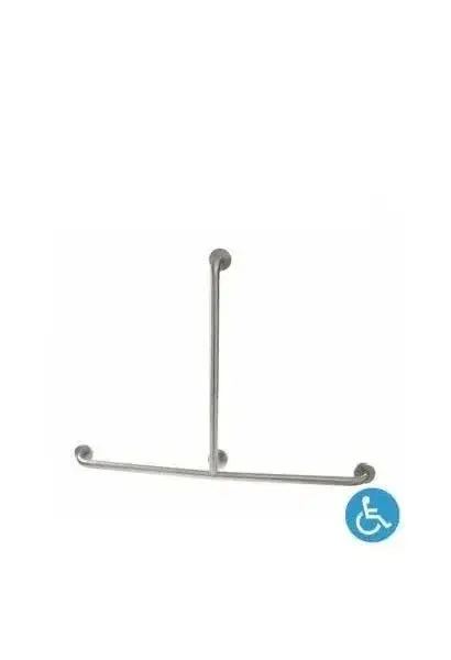 Barra de Apoyo Recta con Barra Vertical WCCARE Unisan – Acero Inoxidable Cromado, 120x84,8 cm