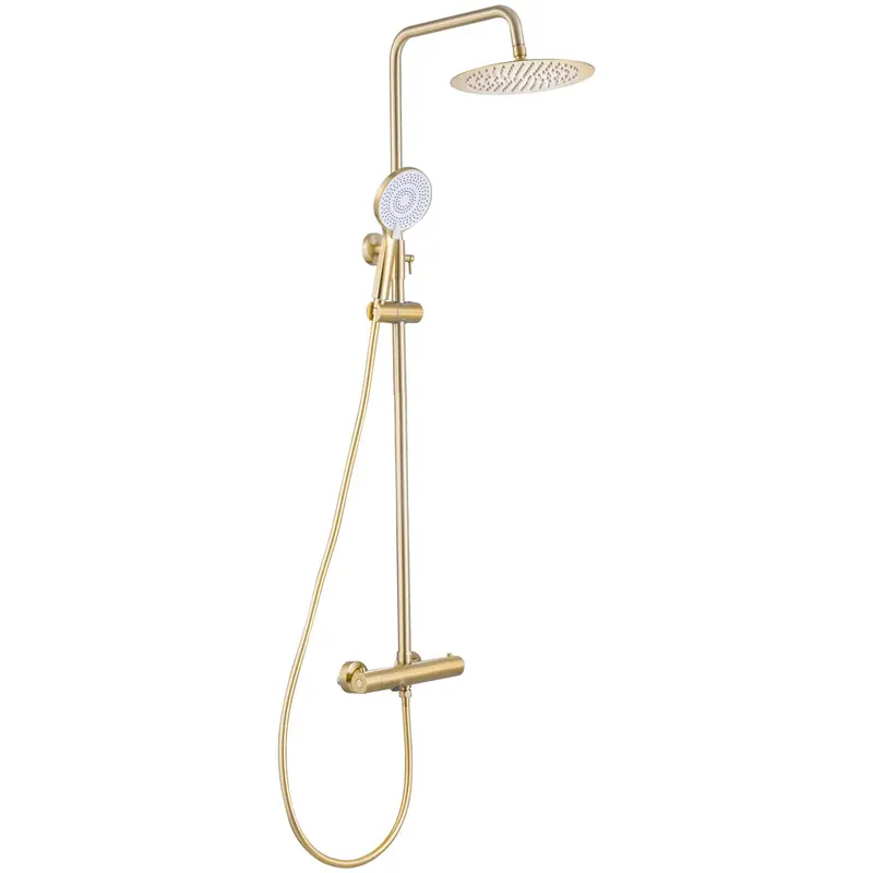 Barra de ducha bañera termostática redonda altura regulable hasta 150 cm oro mate con protección PVD Ebro Valaz