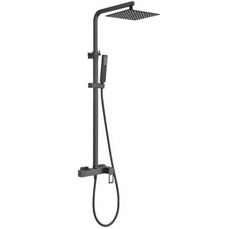 Barra de ducha monomando cuadrada ajustable 80 a 120 cm con maneta hueca negro mate Cabrera de Valaz