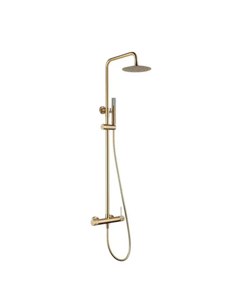 Barra de ducha monomando extensible de acero inoxidable con acabado oro cepillado Line Imex