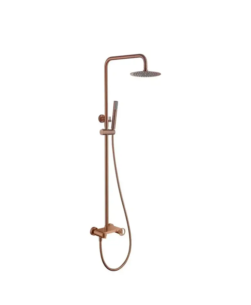 Barra de ducha monomando extensible hecha en acero inoxidableen  acabado en oro rosa cepillado Olimpo de Imex