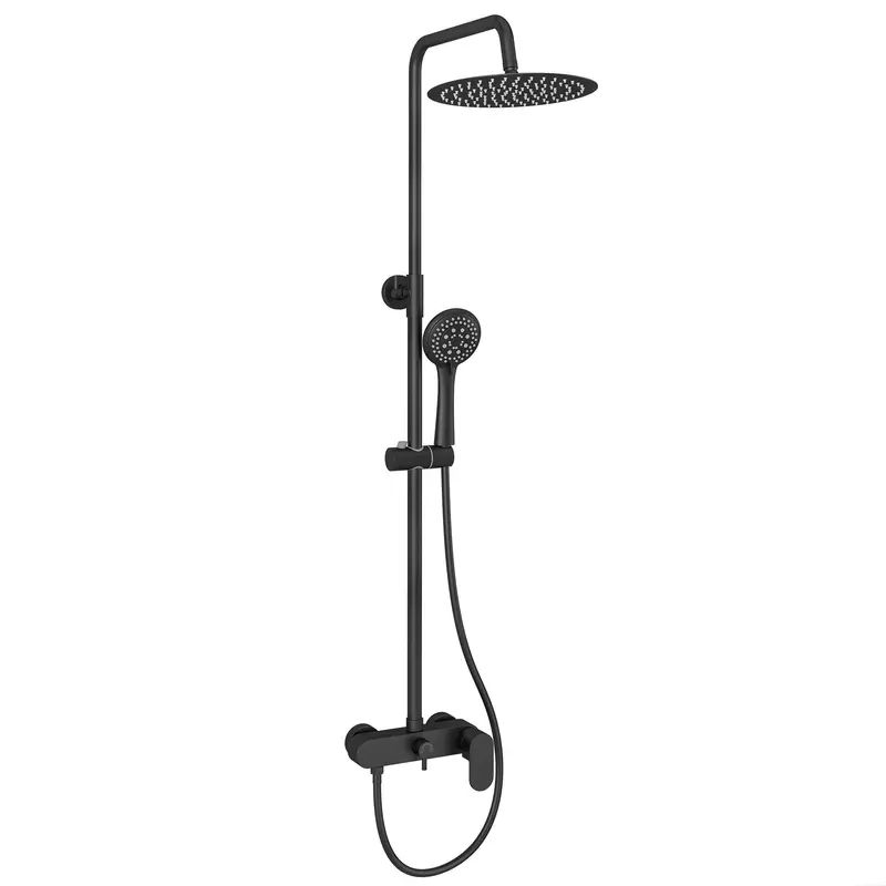 Barra de ducha monomando redonda con acabado negro mate altura ajustable de 90 cm a 150 cm Viar de Valaz