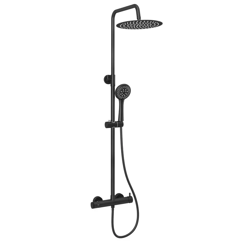 Barra de ducha monomando redonda negro mate 80 a 120 cm Jabalón de Valaz