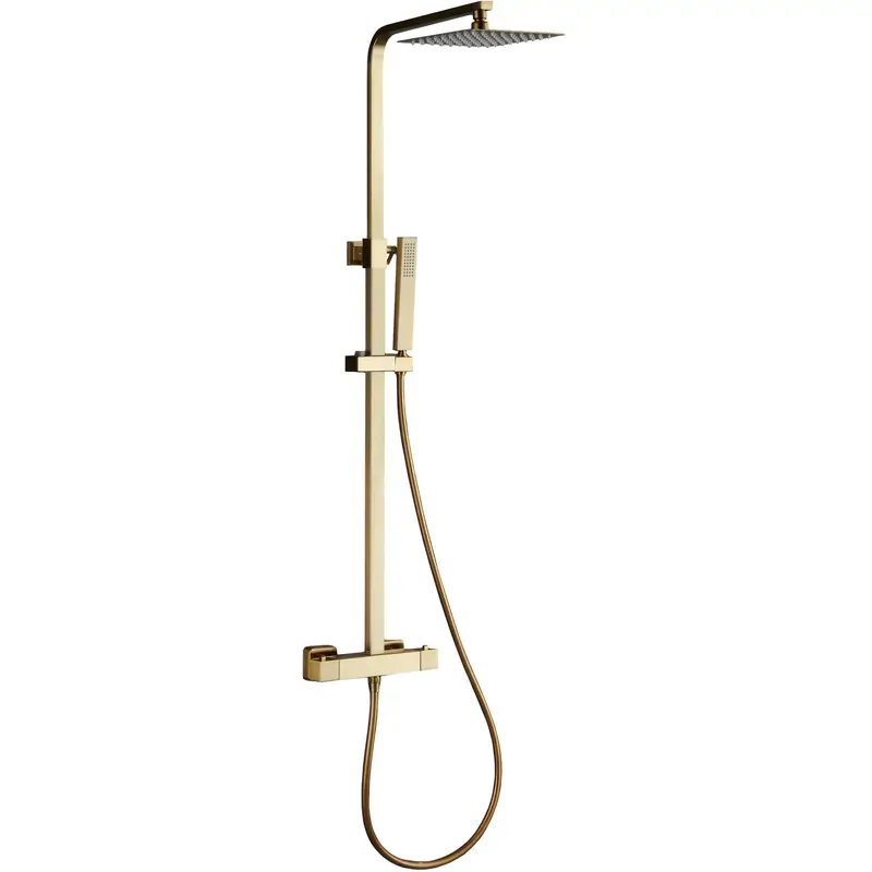 Barra de ducha termostática cuadrada dorado cepillado ajustable 80 a 120 cm rociador de 20 cm Segura de Valaz