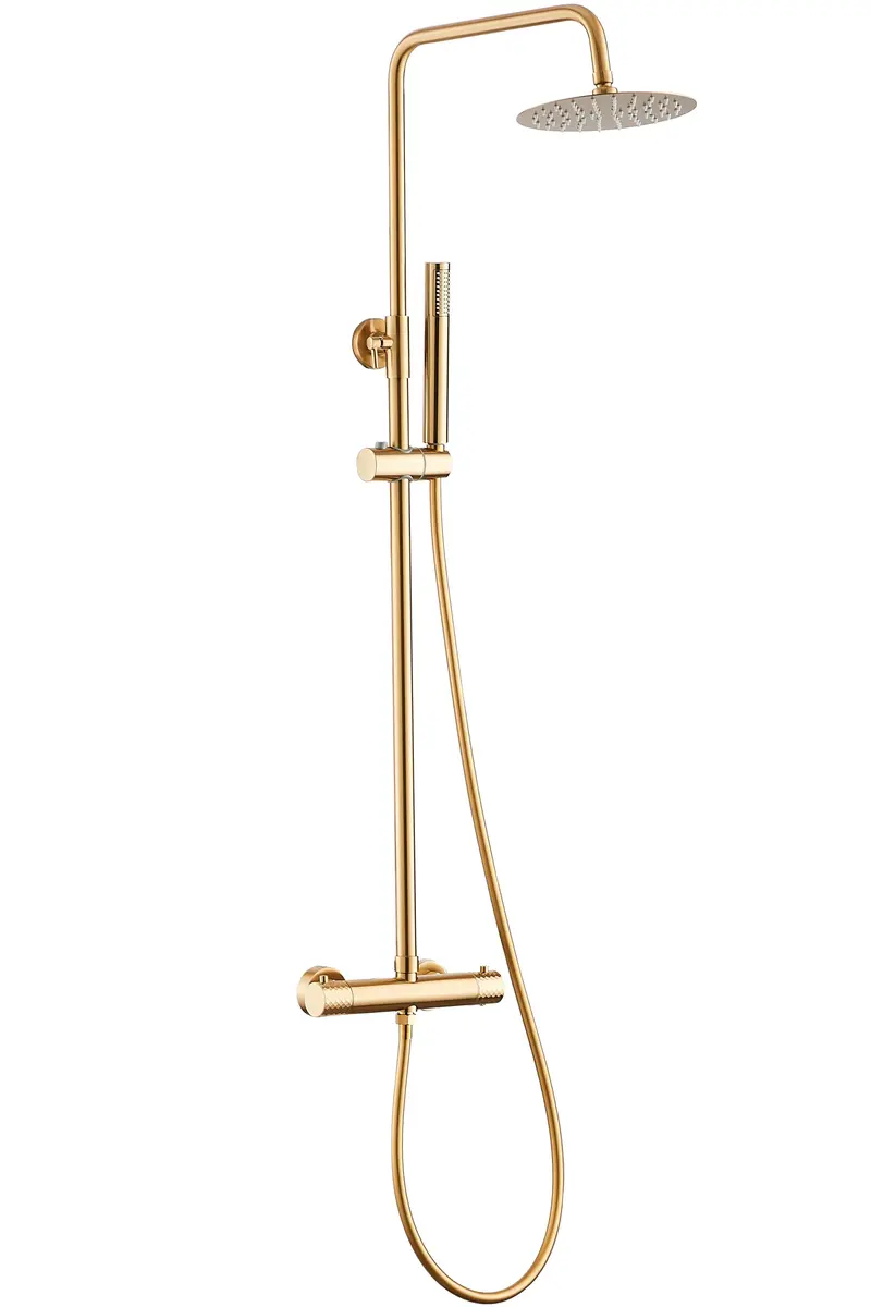 Barra de ducha termostática redonda dorado cepillado ajustable de 80 a 120 cm Birim de Valaz
