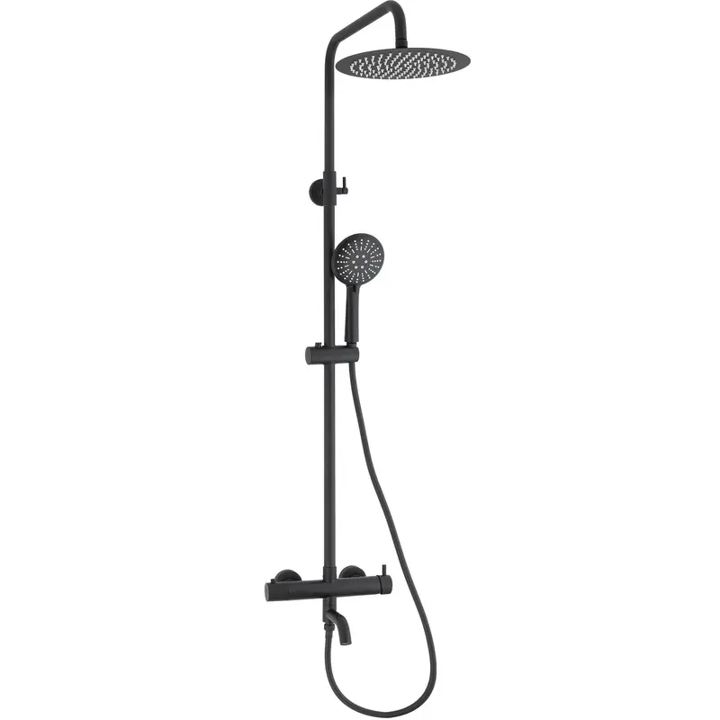 Barra de ducha y bañera monomando redonda negro mate de 90 a 150 cm 20 cm Jabalón Valaz